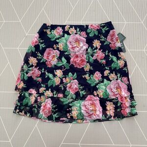 NEW Ralph Lauren Barbados French Navy Floral 100% Silk Skirt SZ 12‎